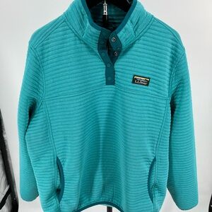 L.L. Bean Teal Ribbed Mock Neck Pullover Sweater XL Petite w/ Pockets & Snaps